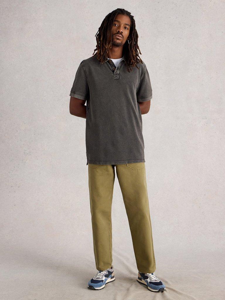 Utility Short Sleeve Polo in WASHED BLK - MODEL FRONT