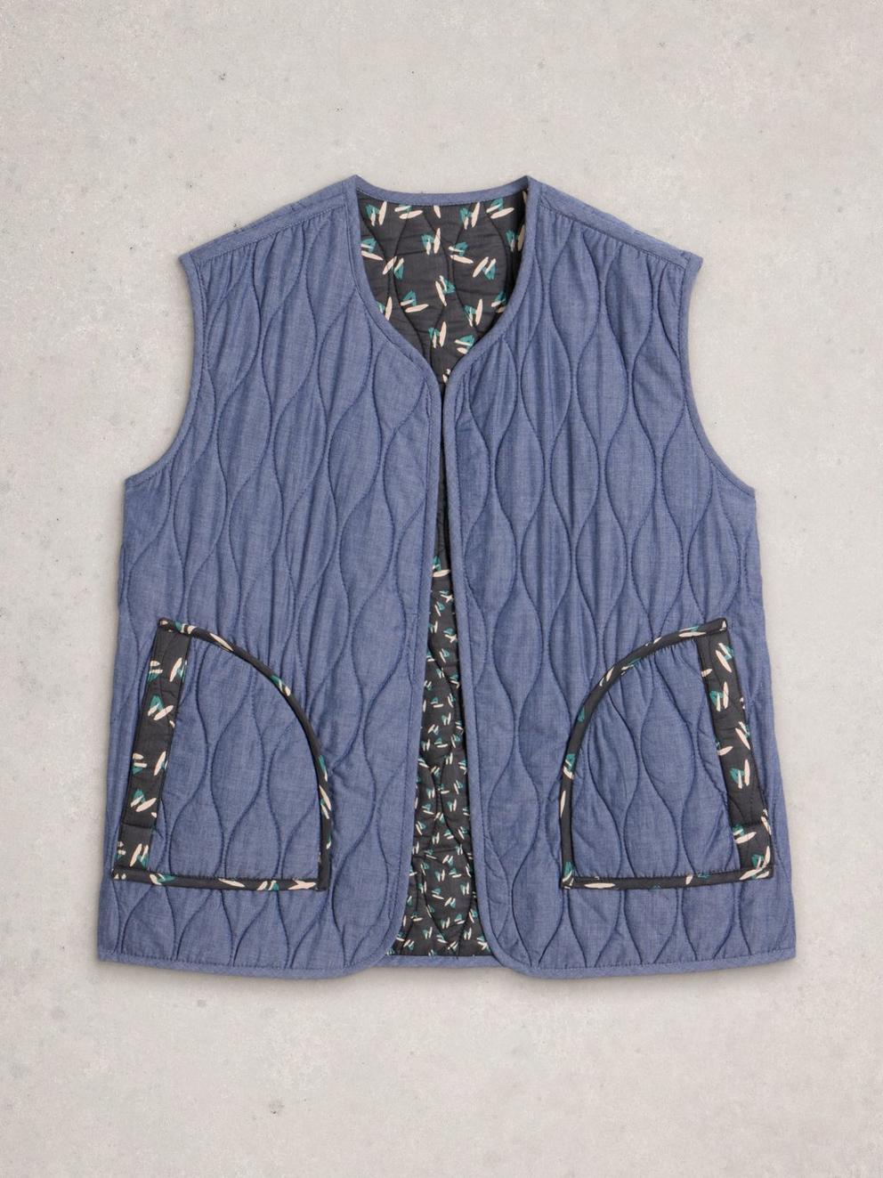 Carla Printed Gilet in BLUE MLT - FLAT BACK