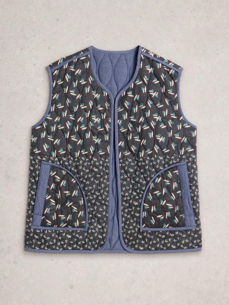 Carla Printed Gilet in BLUE MLT - FLAT FRONT