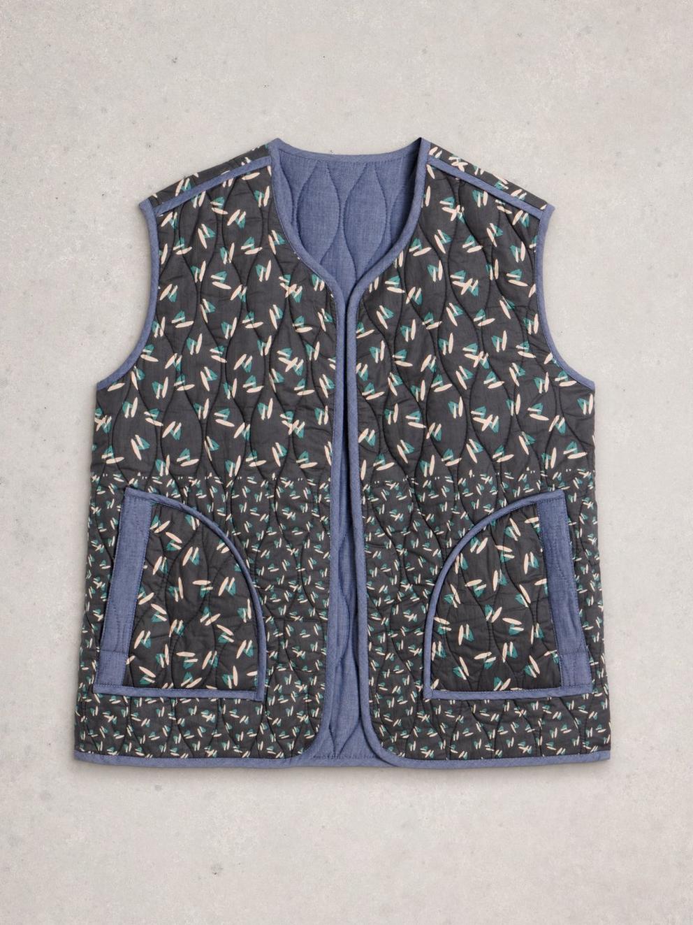 Carla Printed Gilet in BLUE MLT - FLAT FRONT