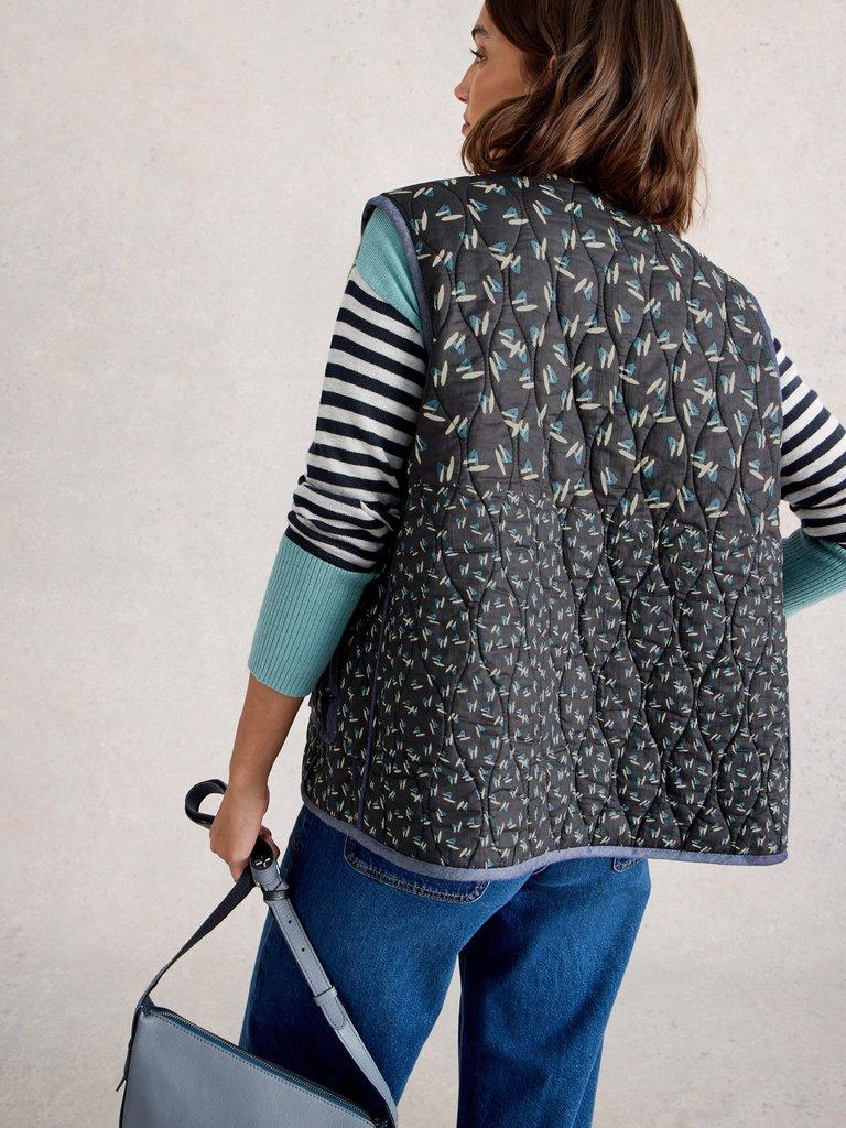 Carla Printed Gilet in BLUE MLT - MODEL BACK