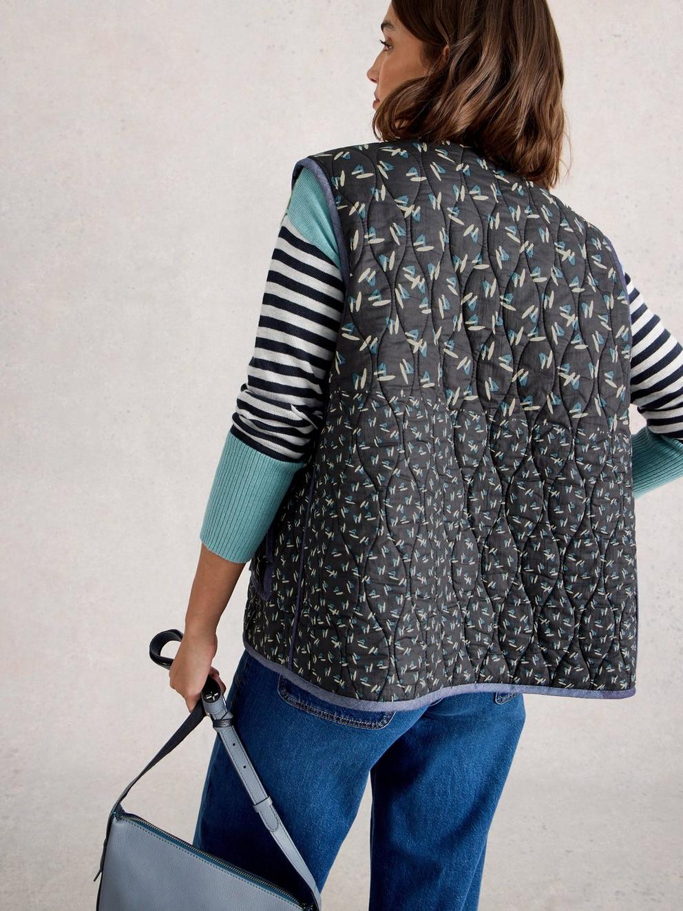 Carla Printed Gilet in BLUE MLT - MODEL BACK