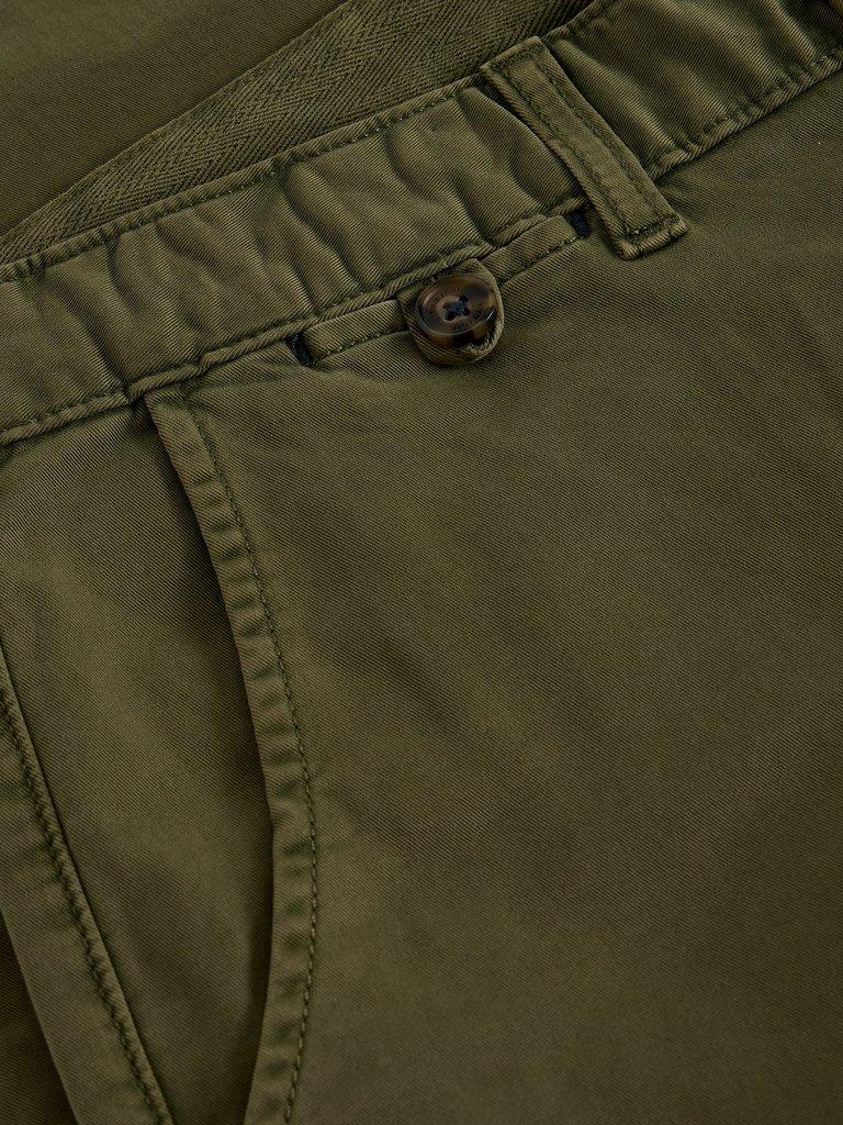 Sutton Organic Slim Chino in KHAKI GRN - FLAT DETAIL
