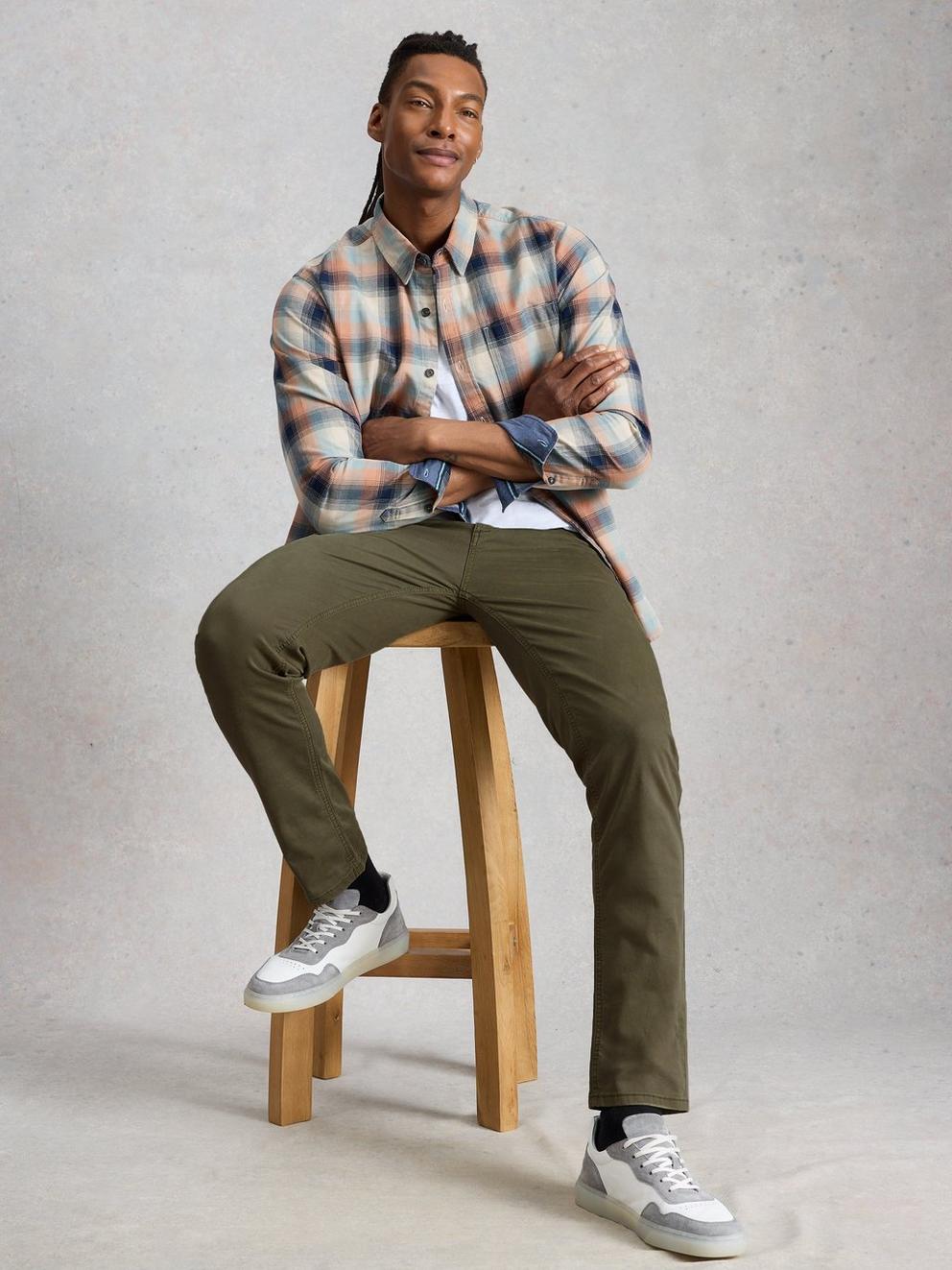 Sutton Organic Slim Chino in KHAKI GRN - LIFESTYLE