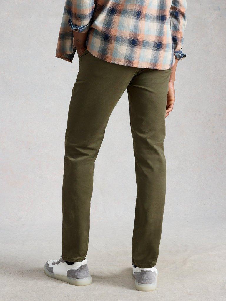 Sutton Organic Slim Chino in KHAKI GRN - MODEL BACK