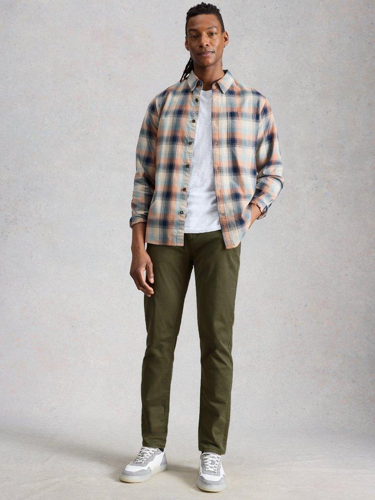 Sutton Organic Slim Chino in KHAKI GRN - MODEL FRONT
