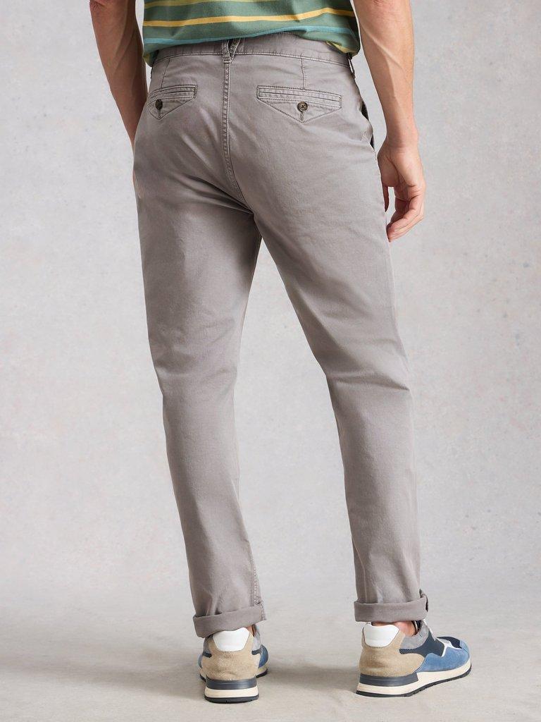 Sutton Organic Slim Chino in LGT GREY - MODEL BACK