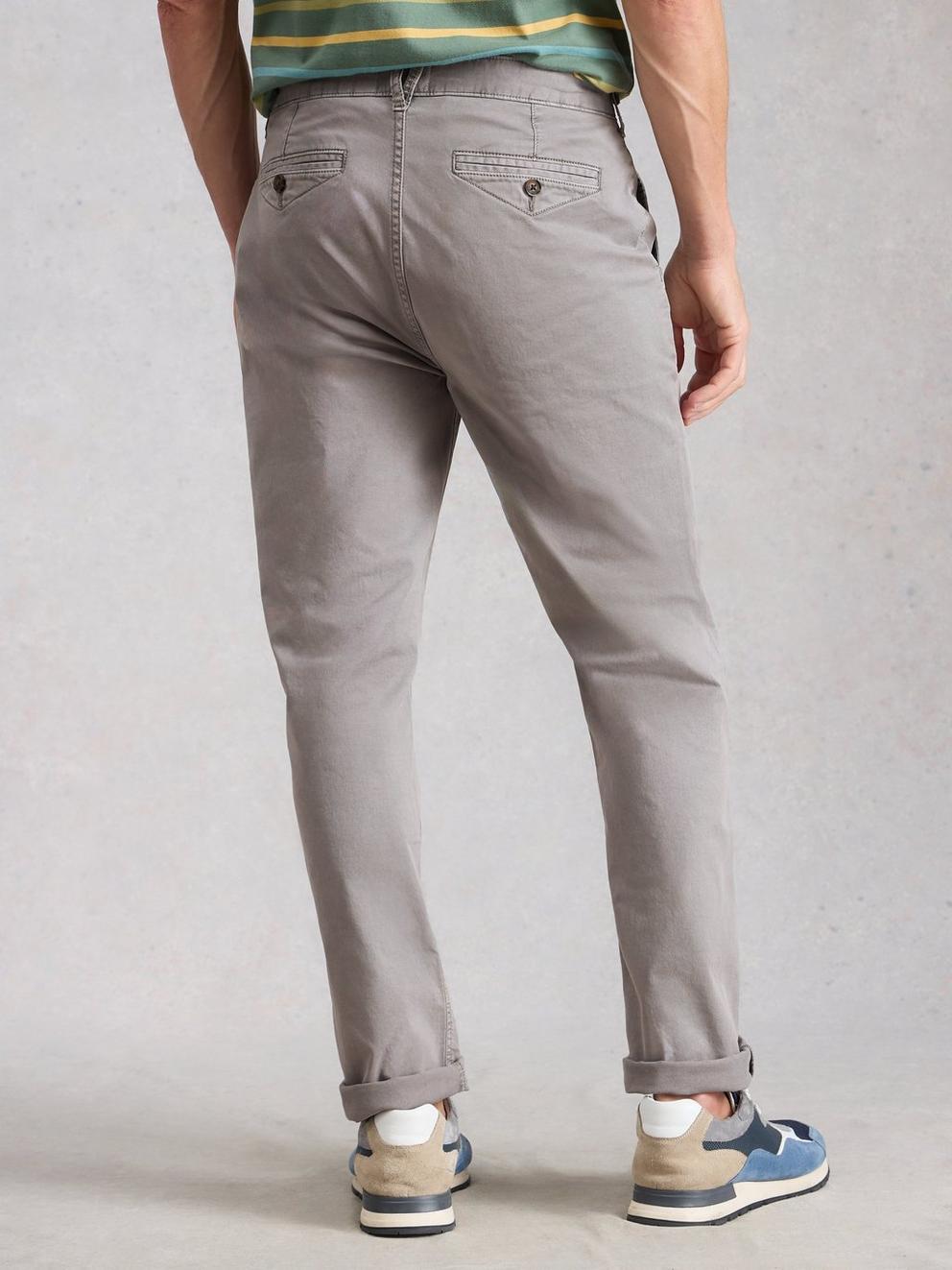Sutton Organic Slim Chino in LGT GREY - MODEL BACK