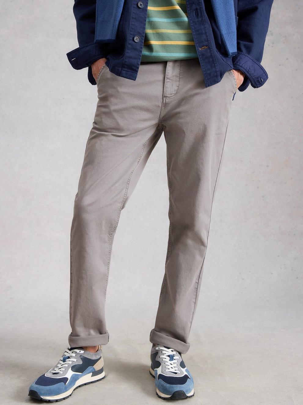 Sutton Organic Slim Chino in LGT GREY - MODEL DETAIL