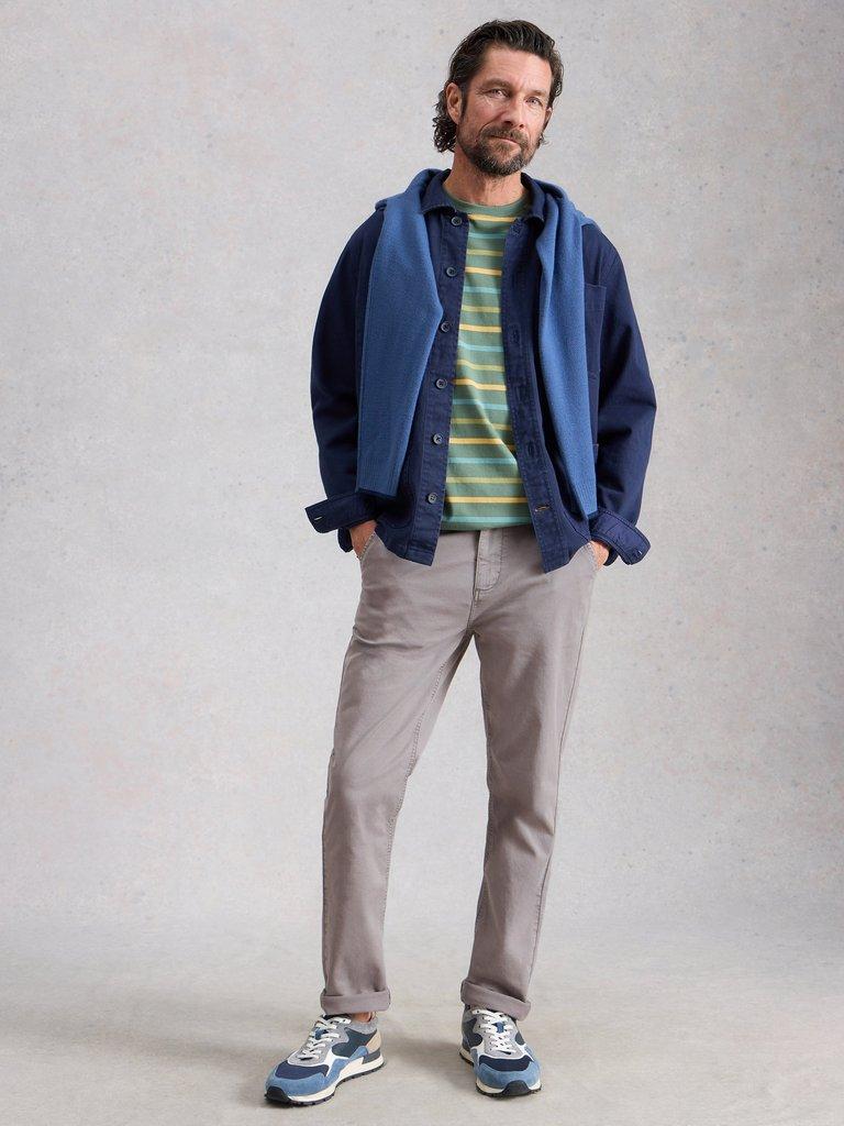 Sutton Organic Slim Chino in LGT GREY - MODEL FRONT