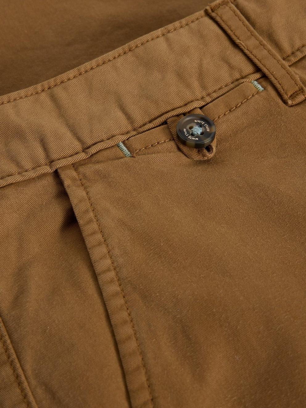 Sutton Organic Slim Chino in MID BROWN - FLAT DETAIL
