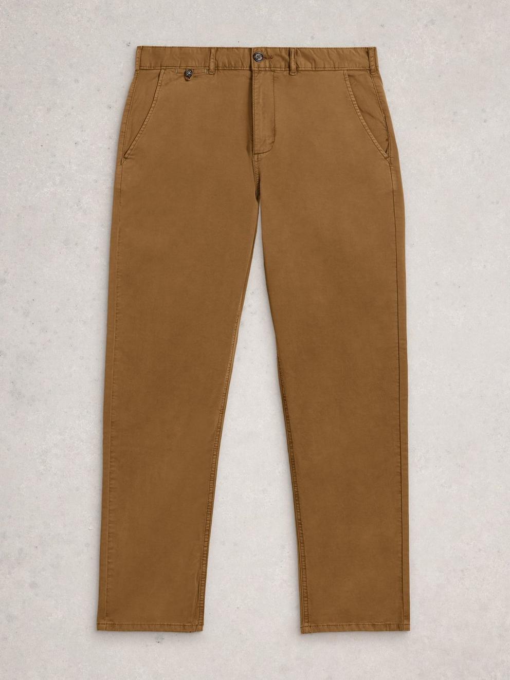 Sutton Organic Slim Chino in MID BROWN - FLAT FRONT