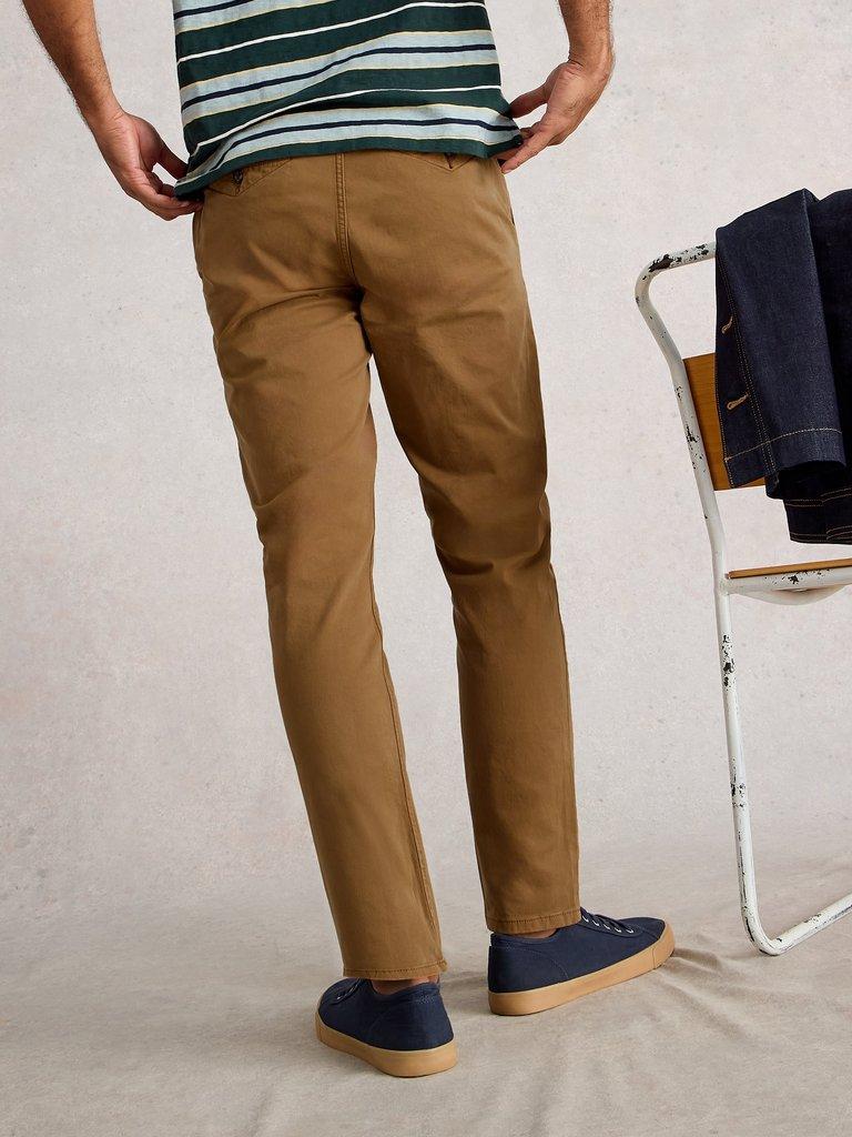 Sutton Organic Slim Chino in MID BROWN - MODEL BACK
