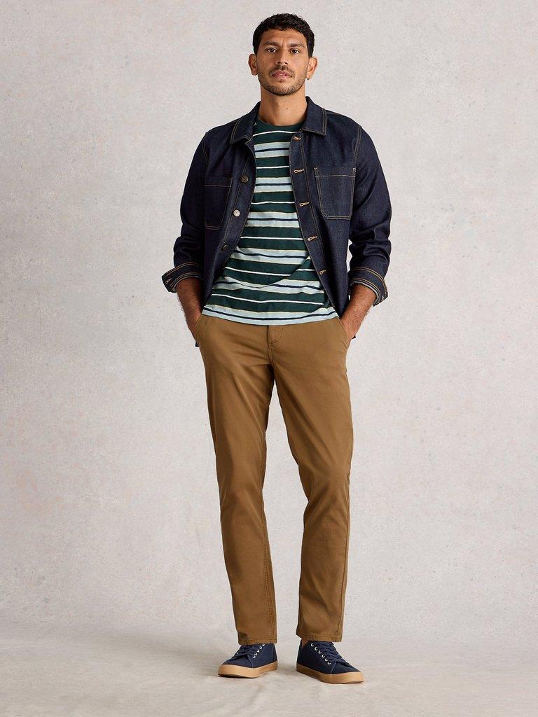 Sutton Organic Slim Chino in MID BROWN - MODEL FRONT