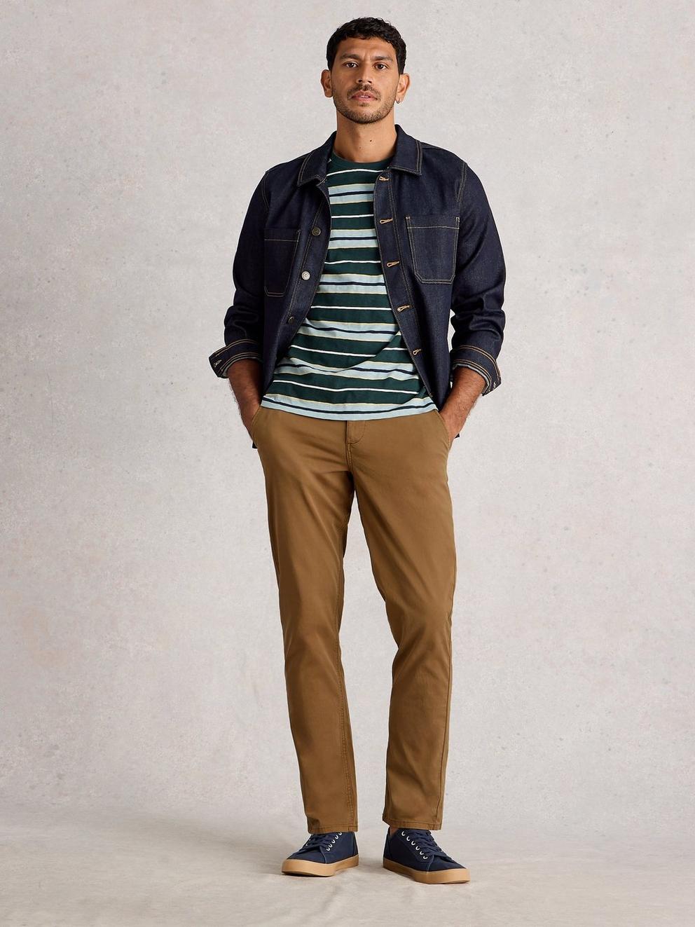 Sutton Organic Slim Chino in MID BROWN - MODEL FRONT