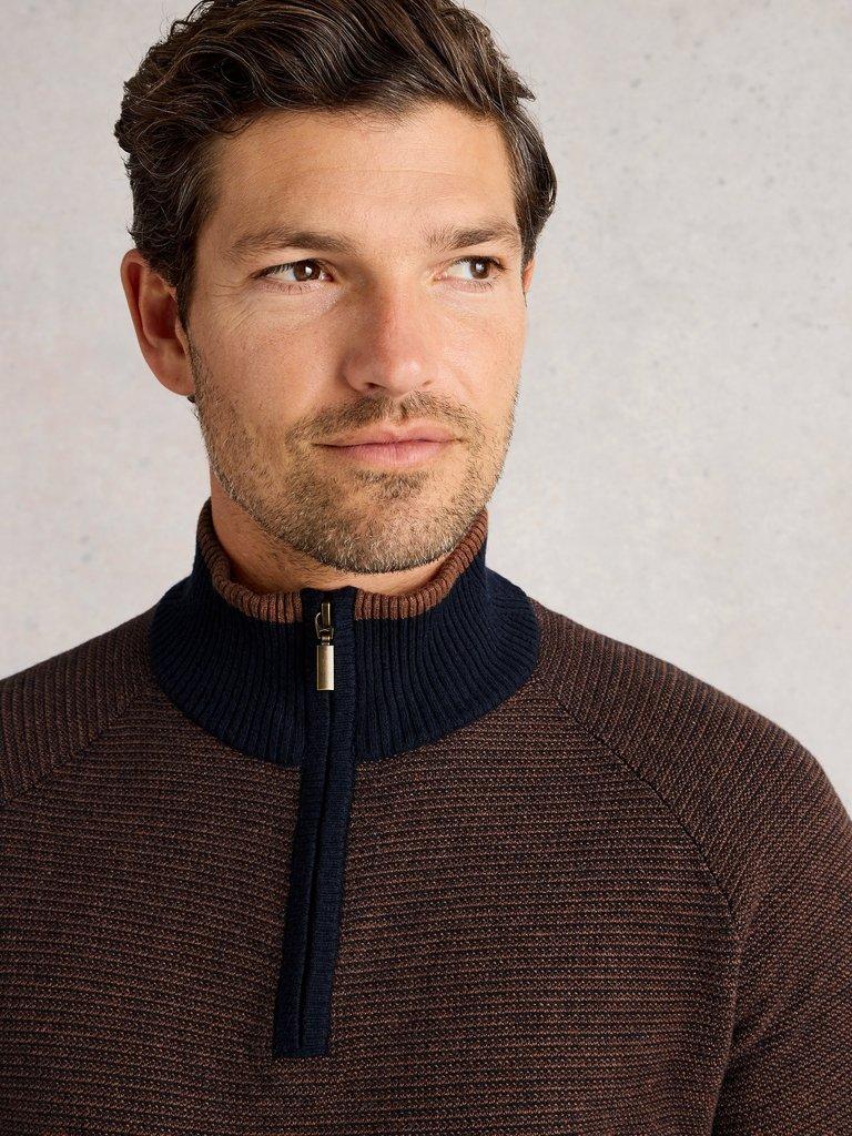 Newport Merino Jacquard Long Sleeve Funnel in BROWN MLT - LIFESTYLE