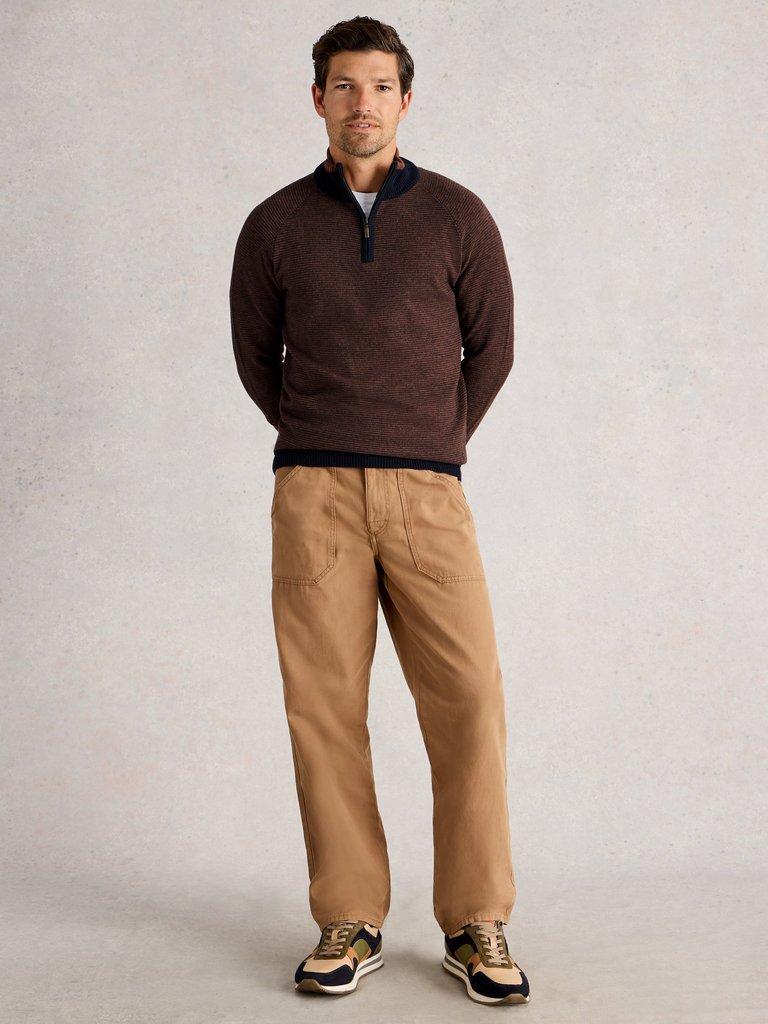 Newport Merino Jacquard Long Sleeve Funnel in BROWN MLT - MODEL FRONT