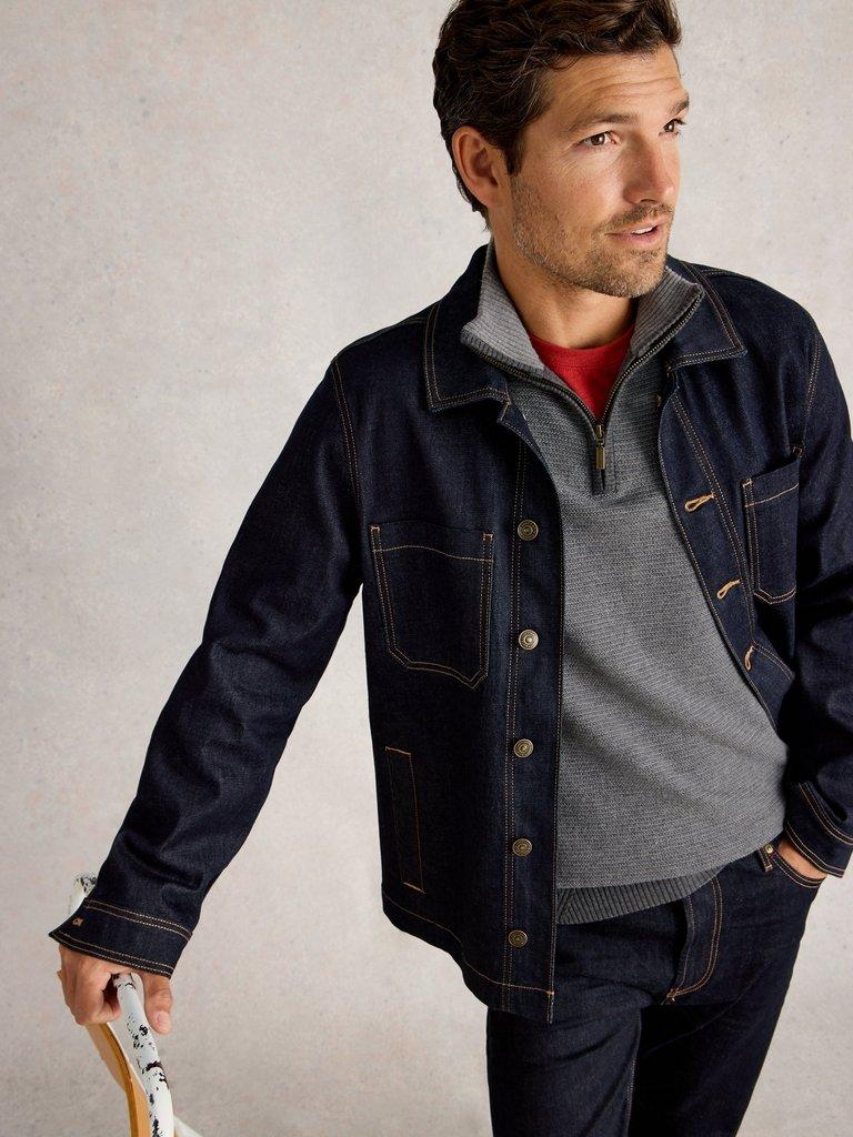 Newport Merino Jacquard Long Sleeve Funnel in GREY MLT - LIFESTYLE