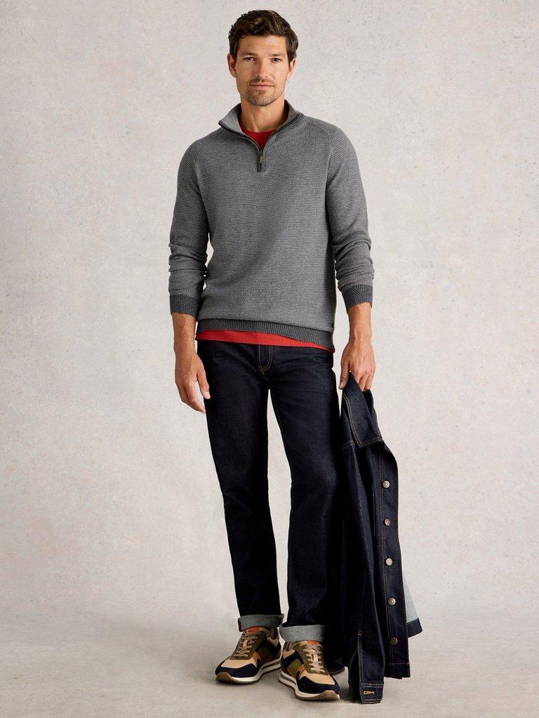 Newport Merino Jacquard Long Sleeve Funnel in GREY MLT - MODEL FRONT