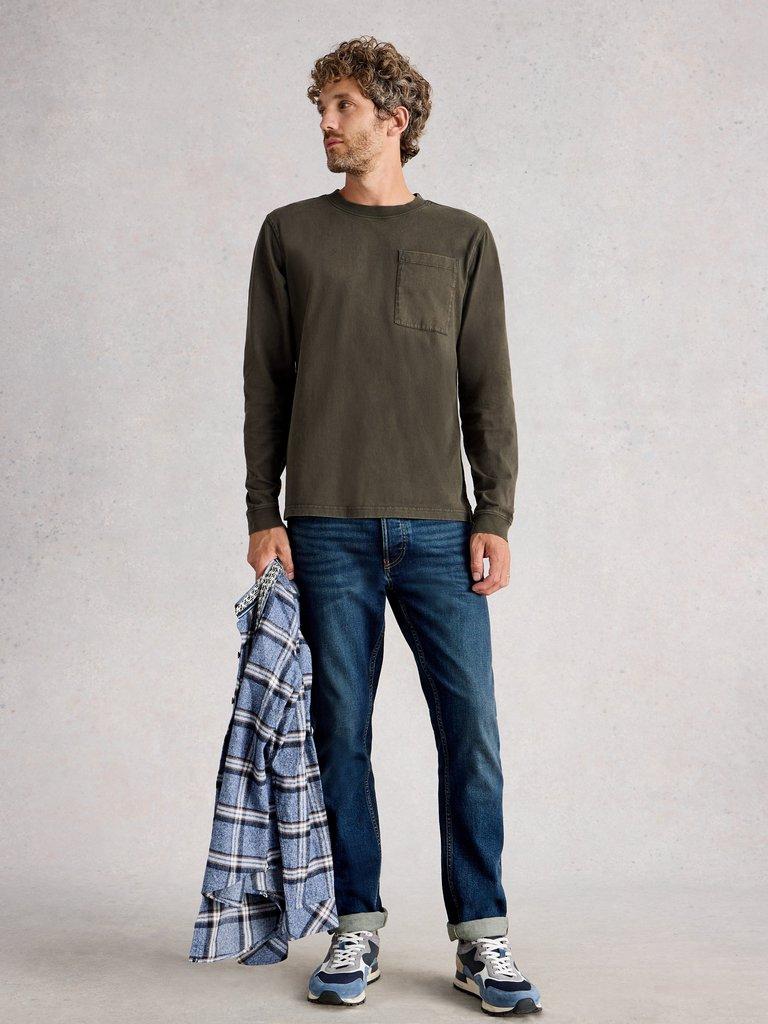 Accleton Crew Neck Tee in KHAKI GRN - MODEL FRONT