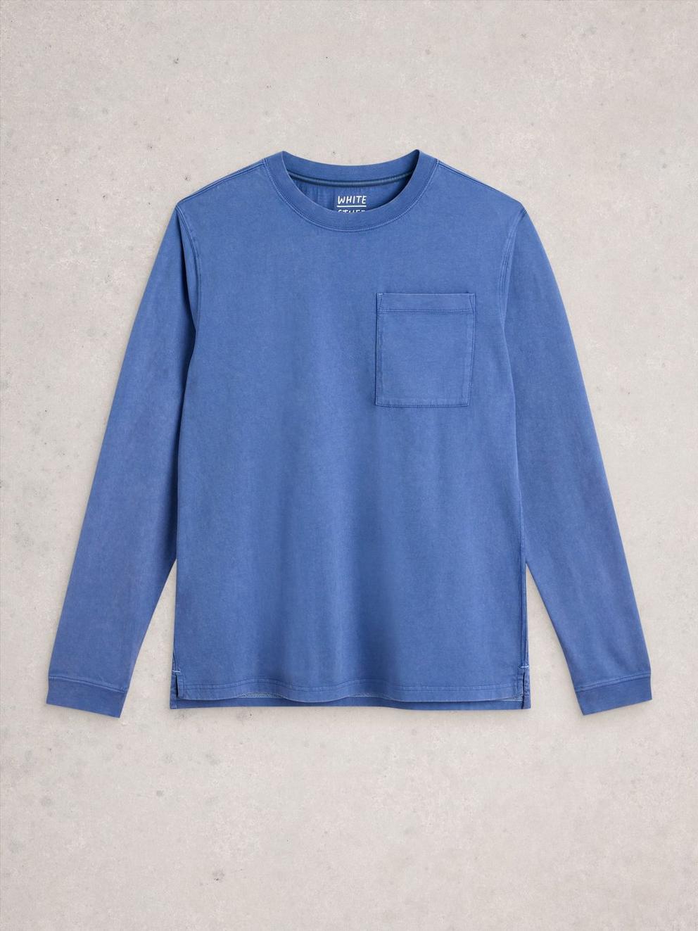 Accleton Crew Neck Tee in MID BLUE - FLAT FRONT