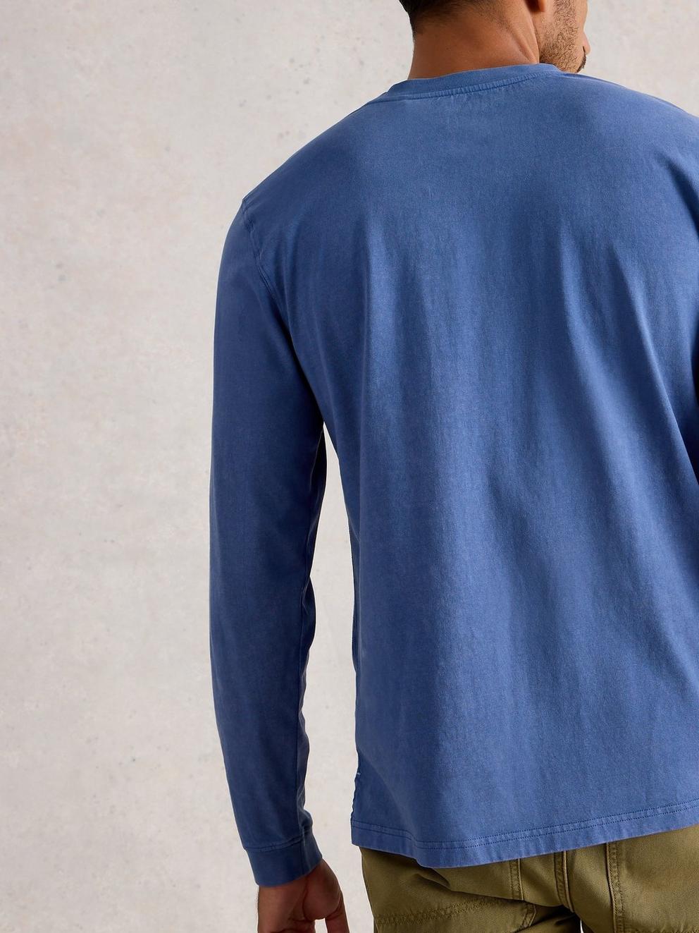 Accleton Crew Neck Tee in MID BLUE - MODEL BACK