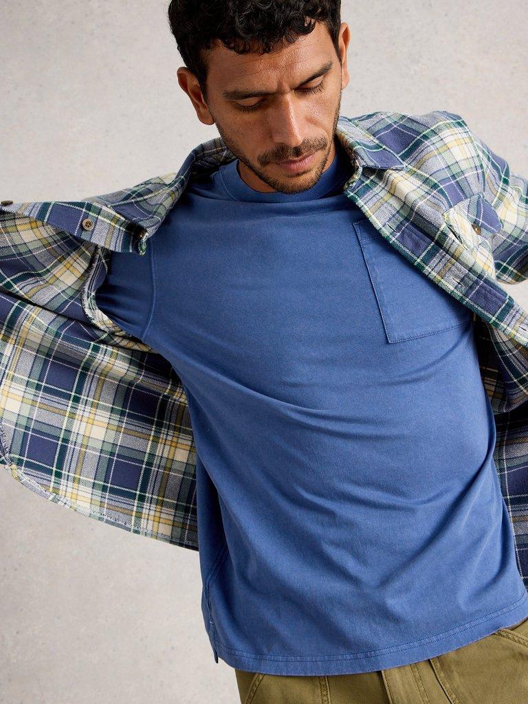 Accleton Crew Neck Tee in MID BLUE - MODEL DETAIL