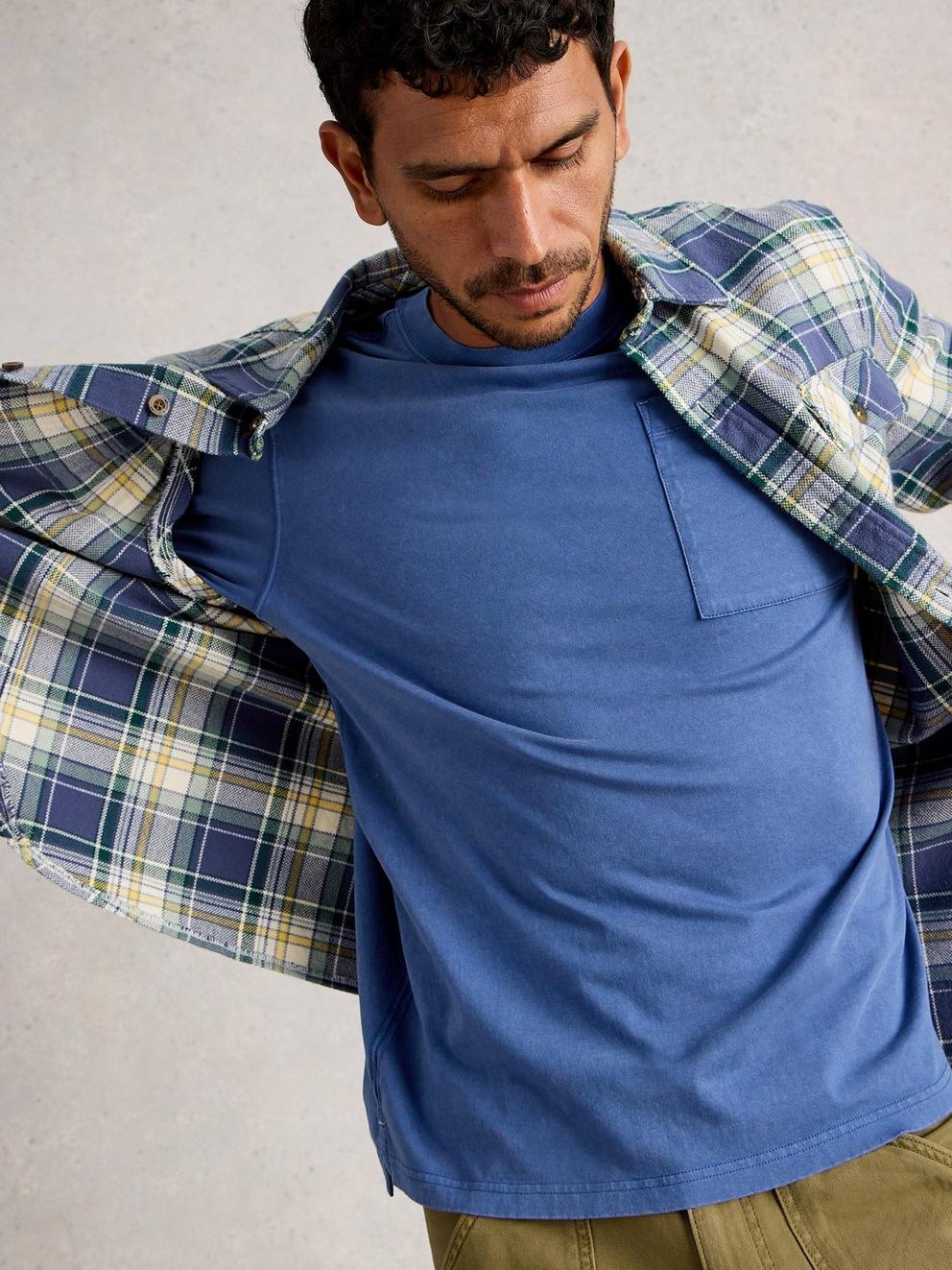 Accleton Crew Neck Tee in MID BLUE - MODEL DETAIL