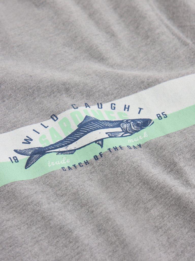 Abersoch Graphic Fish Stripe in GREY PR - FLAT DETAIL