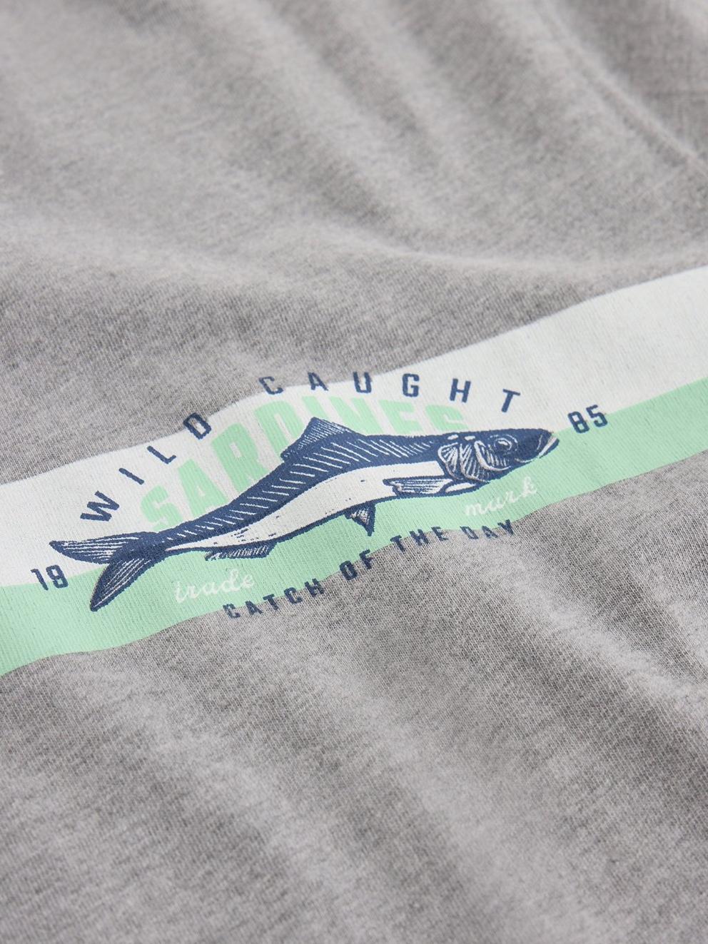 Abersoch Graphic Fish Stripe in GREY PR - FLAT DETAIL