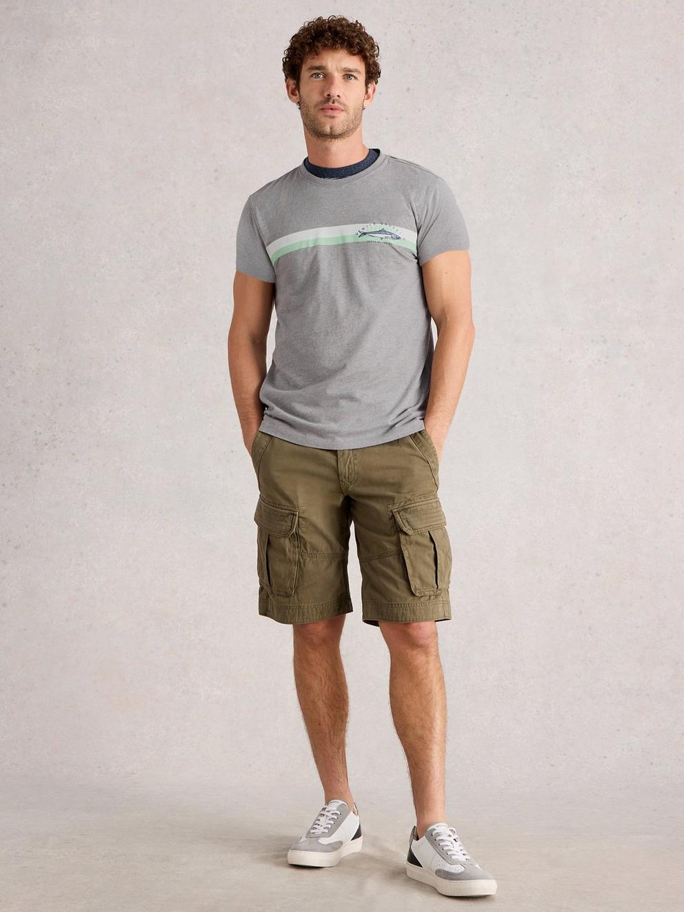 Abersoch Graphic Fish Stripe in GREY PR - MODEL FRONT