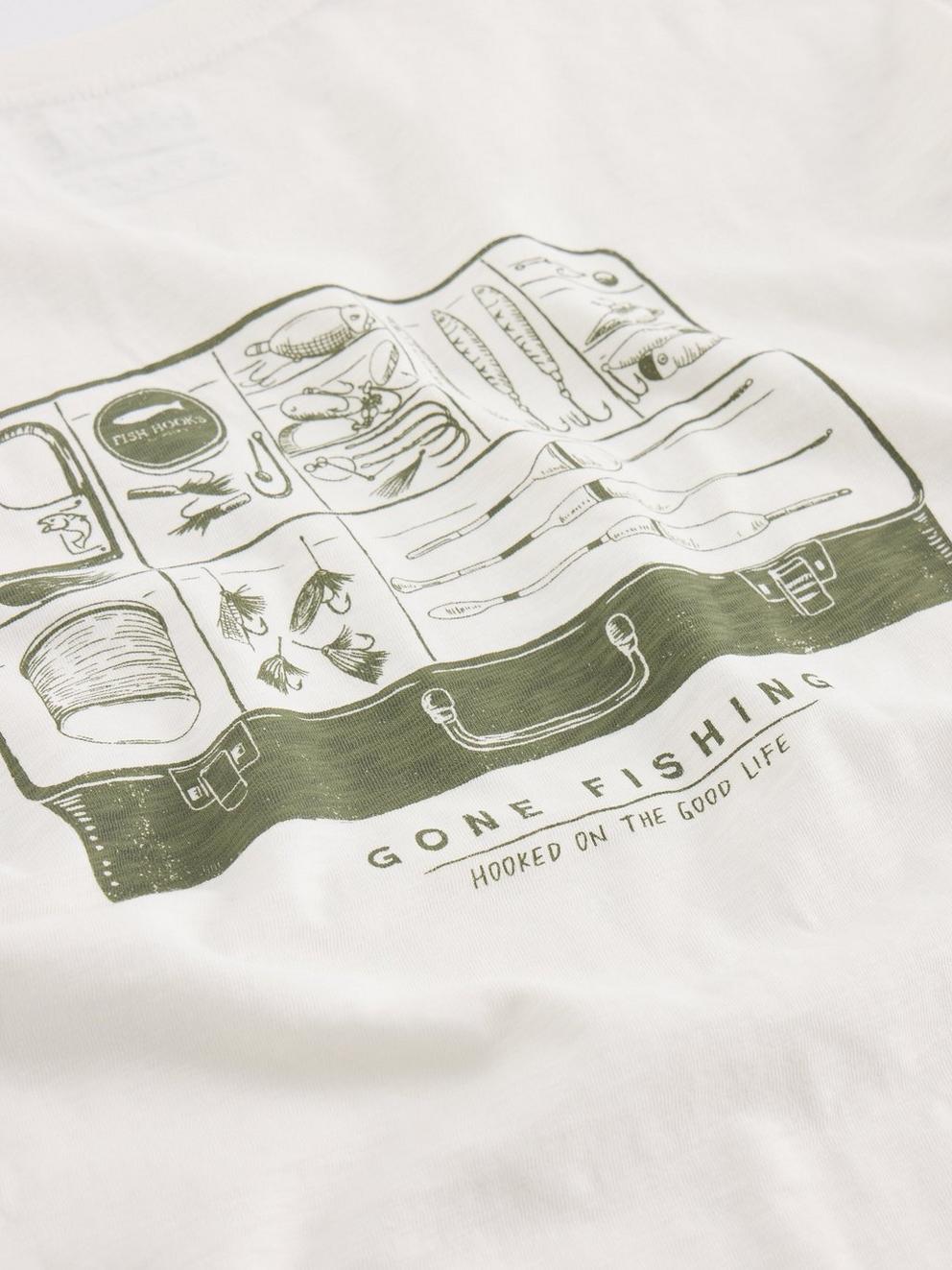 Abersoch Graphic Gone Fishing in WHITE PR - FLAT DETAIL