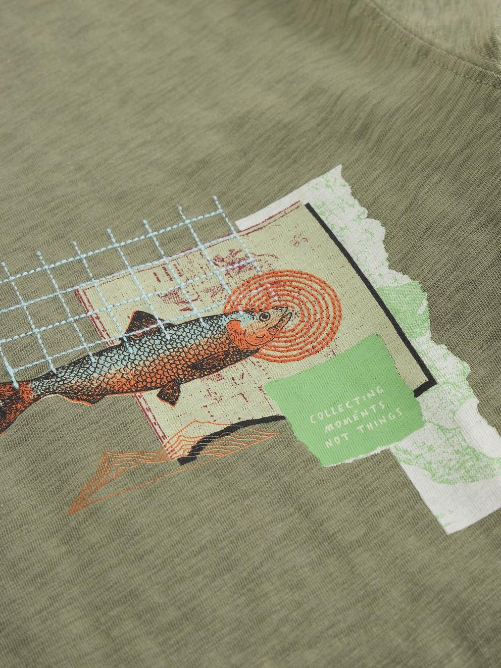 Abersoch Graphic Map Fish in GREEN PR - FLAT DETAIL