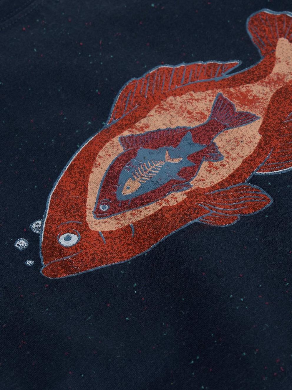 Abersoch Graphic Nep Fish in NAVY PR - FLAT DETAIL