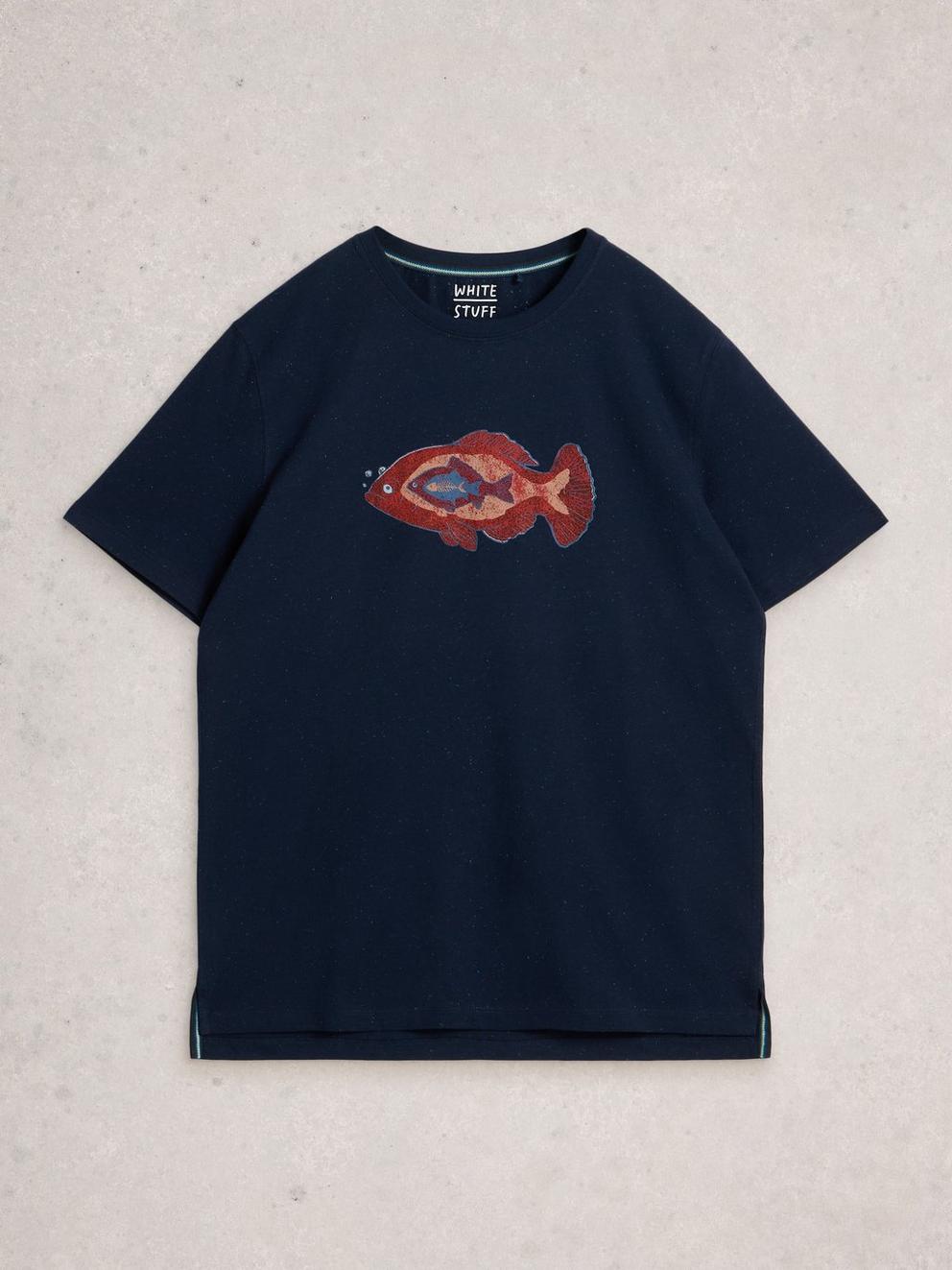 Abersoch Graphic Nep Fish in NAVY PR - FLAT FRONT