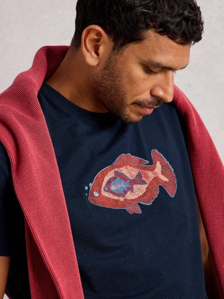 Abersoch Graphic Nep Fish in NAVY PR - MODEL DETAIL