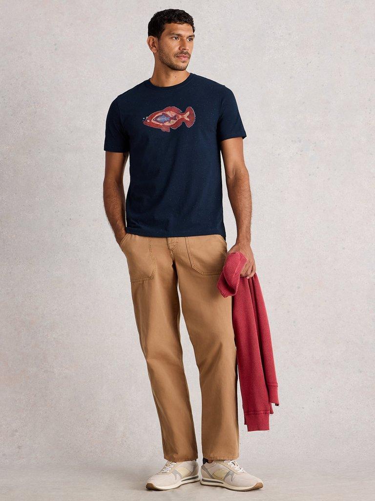Abersoch Graphic Nep Fish in NAVY PR - MODEL FRONT