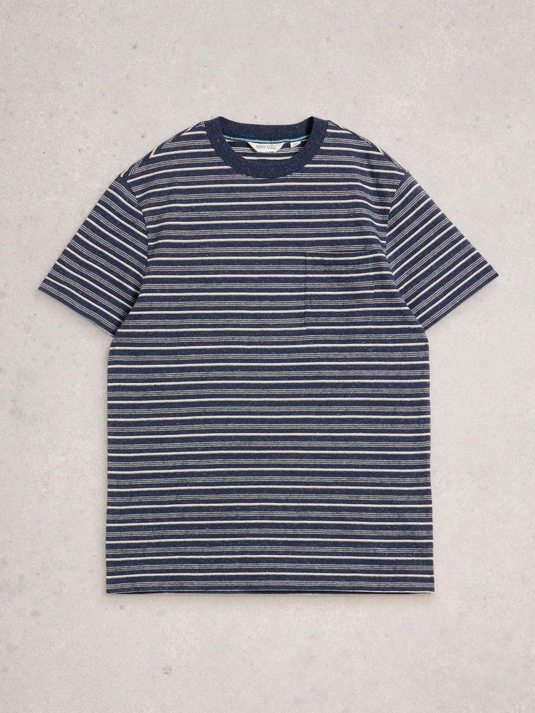 Abersoch Stripe Short Sleeve Tee in DARK NAVY - FLAT FRONT