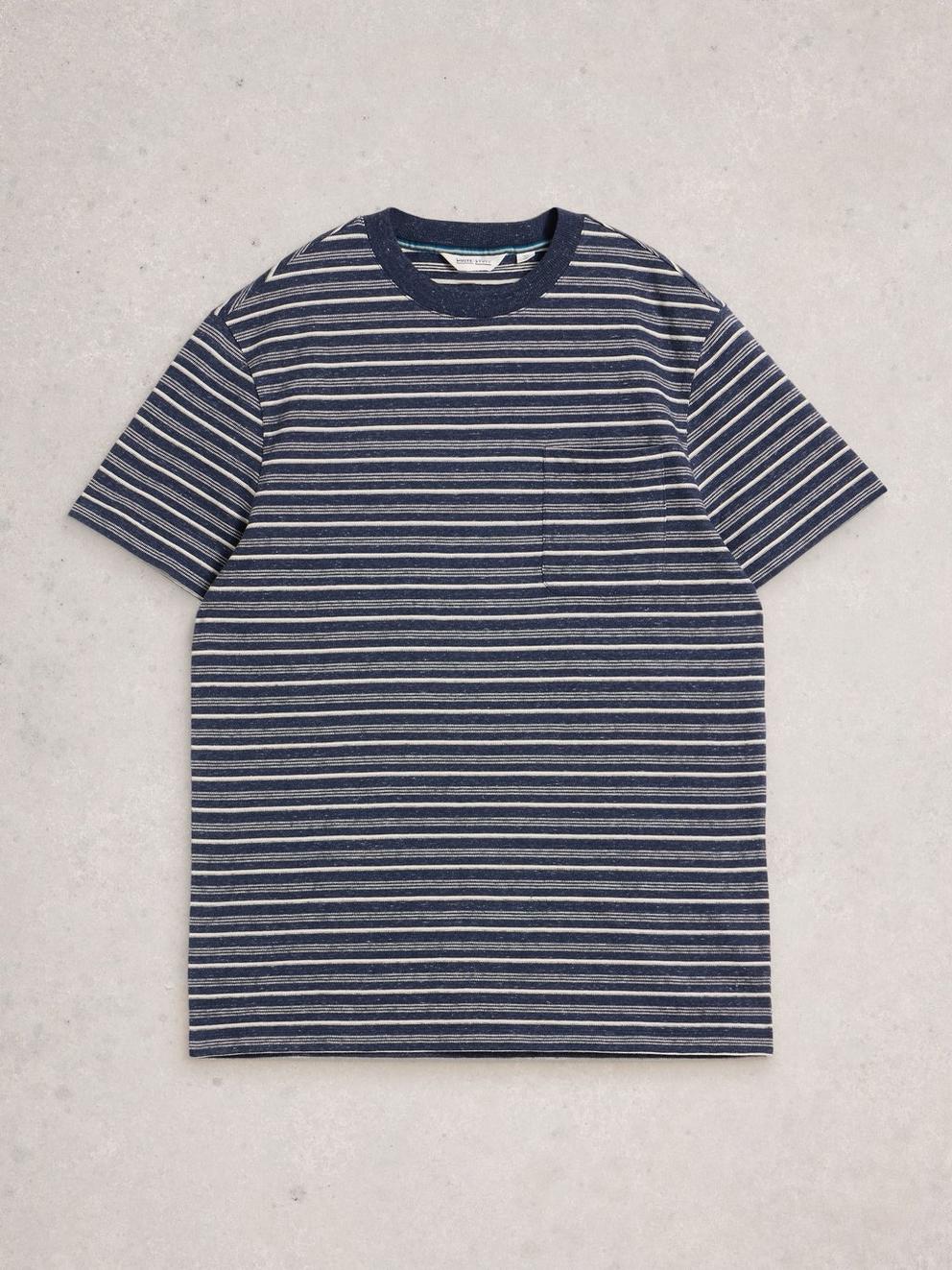 Abersoch Stripe Short Sleeve Tee in DARK NAVY - FLAT FRONT