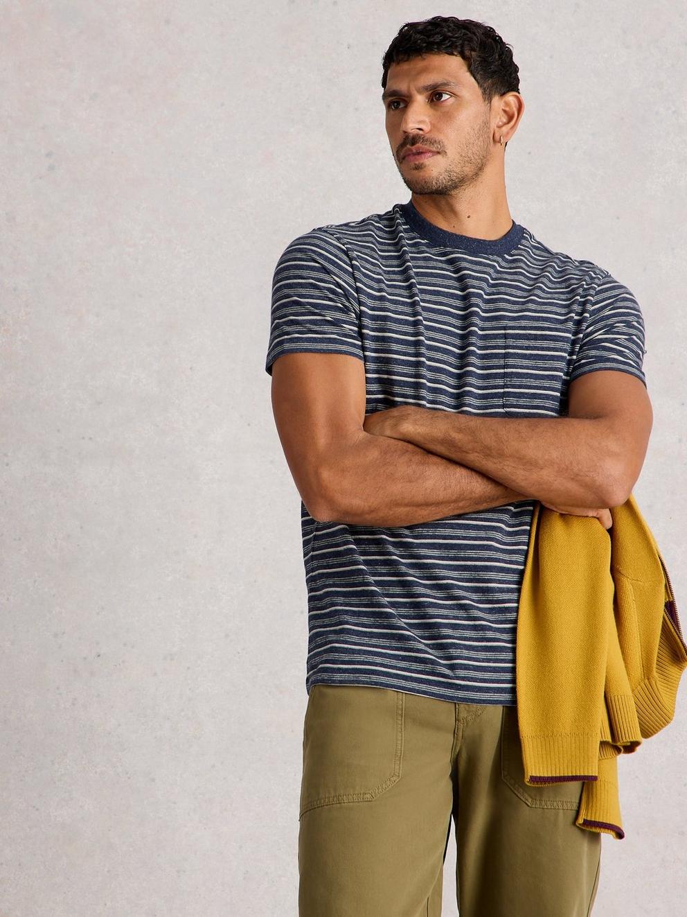 Abersoch Stripe Short Sleeve Tee in DARK NAVY - LIFESTYLE