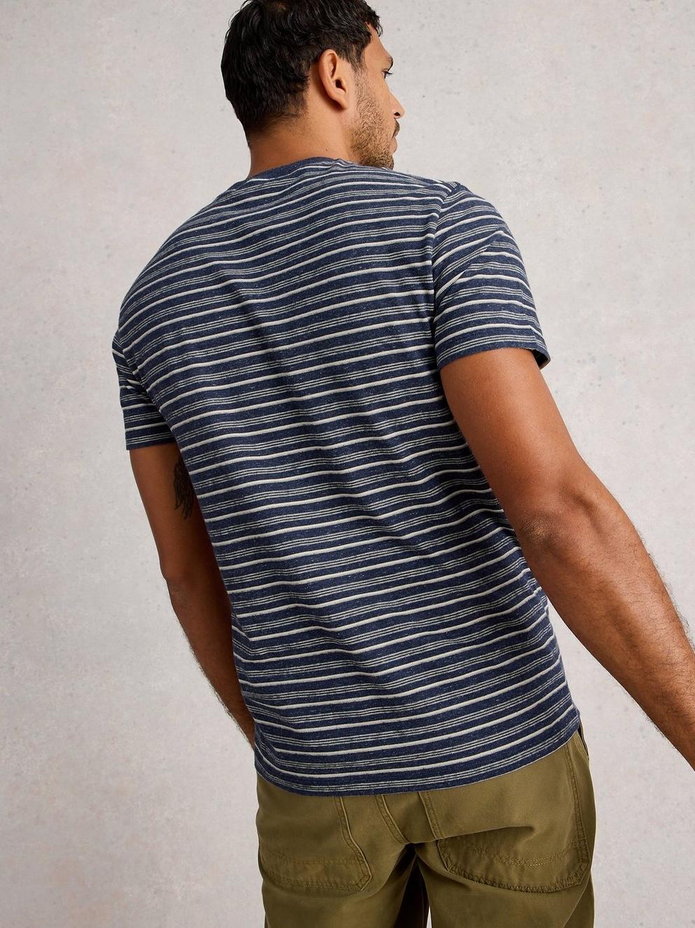 Abersoch Stripe Short Sleeve Tee in DARK NAVY - MODEL BACK