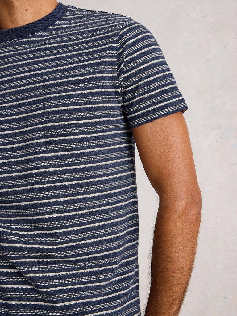 Abersoch Stripe Short Sleeve Tee in DARK NAVY - MODEL DETAIL