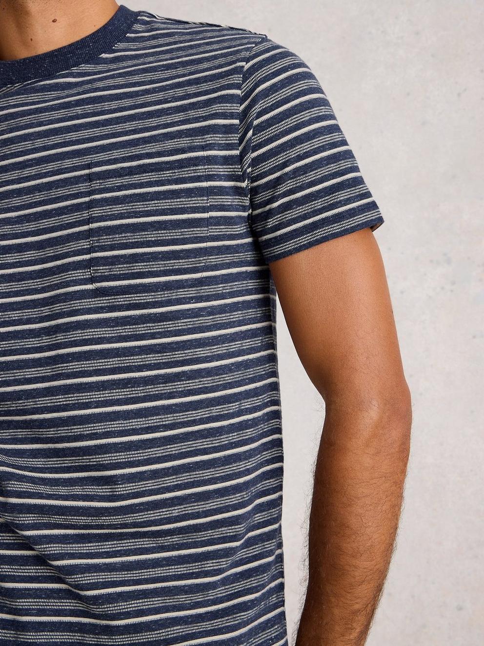Abersoch Stripe Short Sleeve Tee in DARK NAVY - MODEL DETAIL