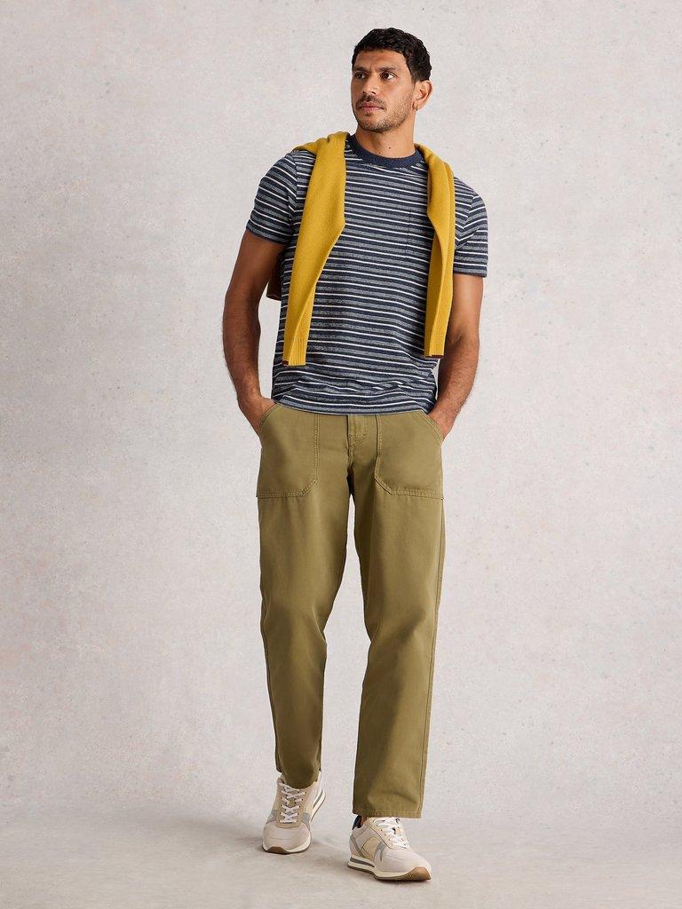 Abersoch Stripe Short Sleeve Tee in DARK NAVY - MODEL FRONT