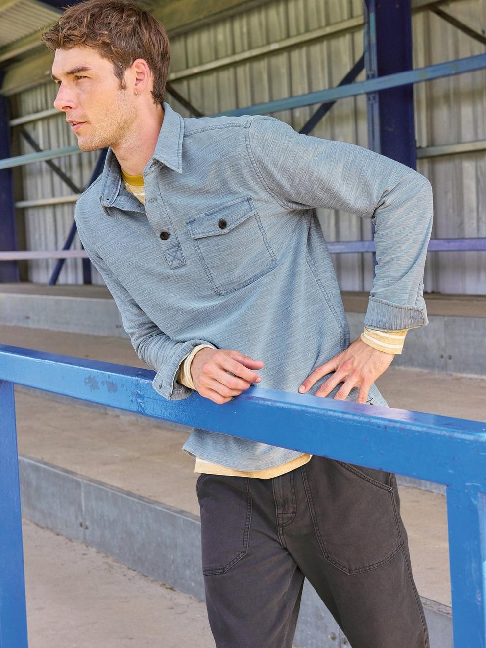 Fenton Slub Pop Over in LGT BLUE - MIXED