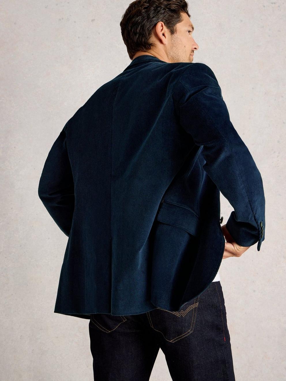 Cord Blazer in DARK NAVY - MODEL BACK