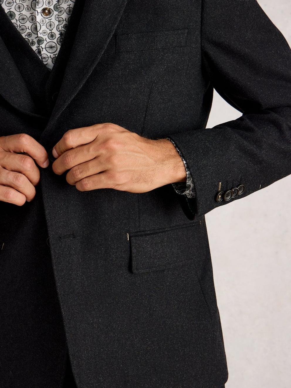 Wool Blend Blazer in CHARC GREY - MODEL DETAIL