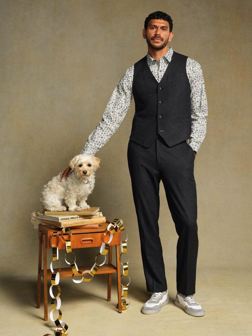 Wool Blend Waistcoat in CHARC GREY - MIXED