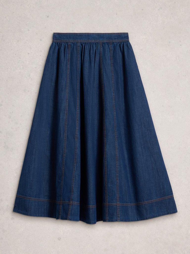 Leo Denim Midi Skirt in DK DENIM - FLAT FRONT
