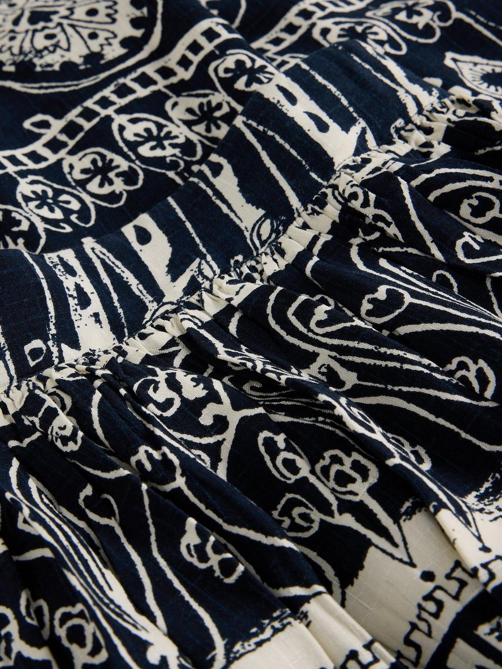 Abigail Printed Midi Skirt in NAVY PR - FLAT DETAIL